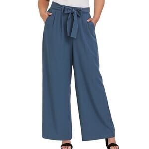 ModCloth NWT High Rise Belted Tie Wide Leg Pants Pull On‎ Navy Blue Women's Sz 2